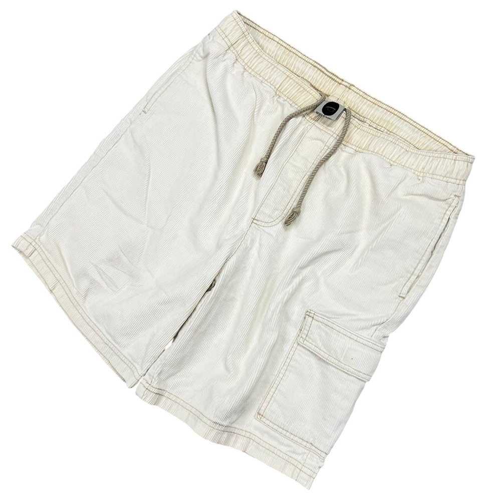 Vintage Bugle Boy Mens Corduroy Shorts M Beige Cargo Pockets Drawstring Waist‎